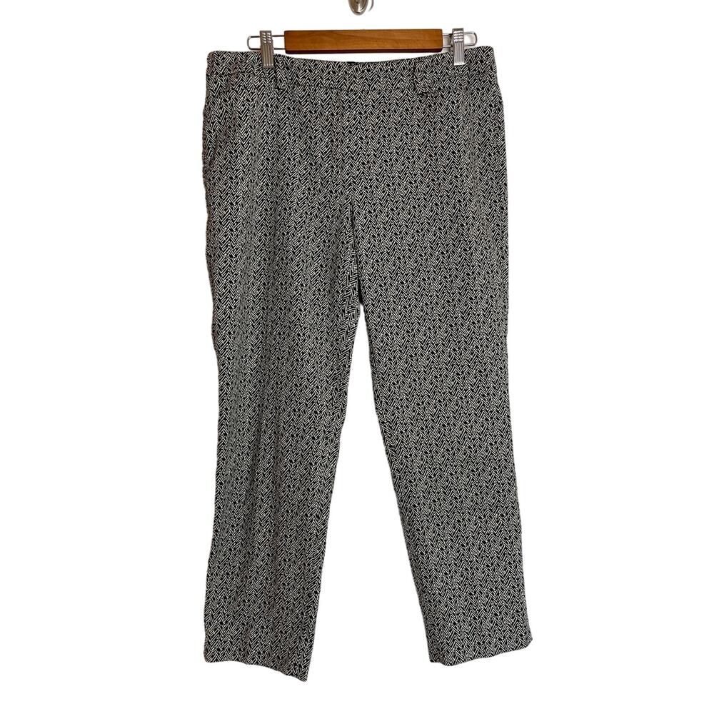 White House Black Market Herringbone Print Slim Ankle Pants Size 10 Black White